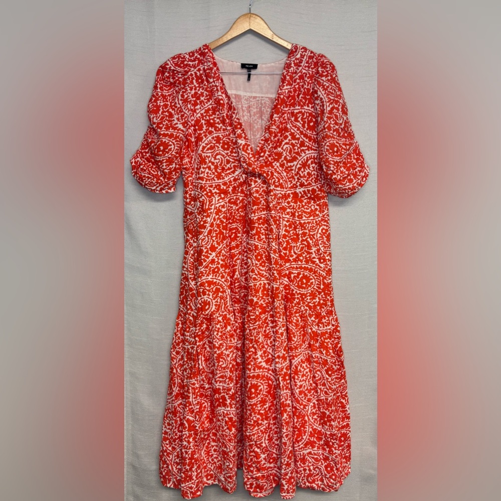 ME+EM | VGUC Cheesecloth Mono Paisley Print Maxi Dress Red Orange Cotton, US 14 - Picture 4 of 14